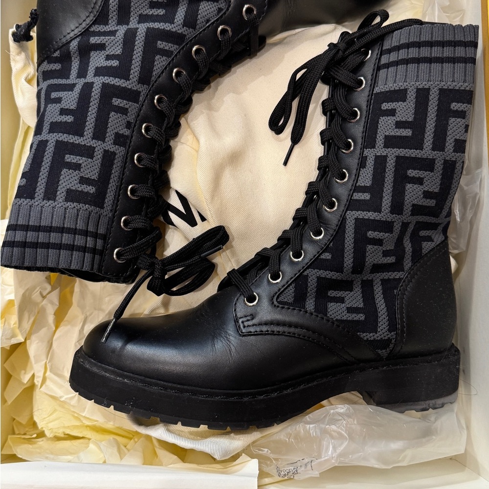 Fendi Rockoko Grey Combat Boots size 35.5